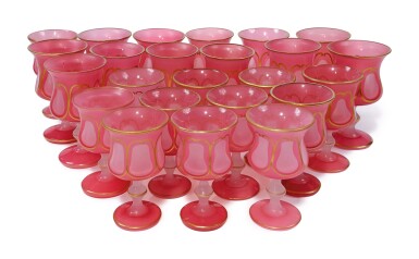 View full screen - View 1 of Lot 314. A CONTINENTAL PINK OPALINE GLASS TABLE SERVICE, LATE 19TH/20TH CENTURY.