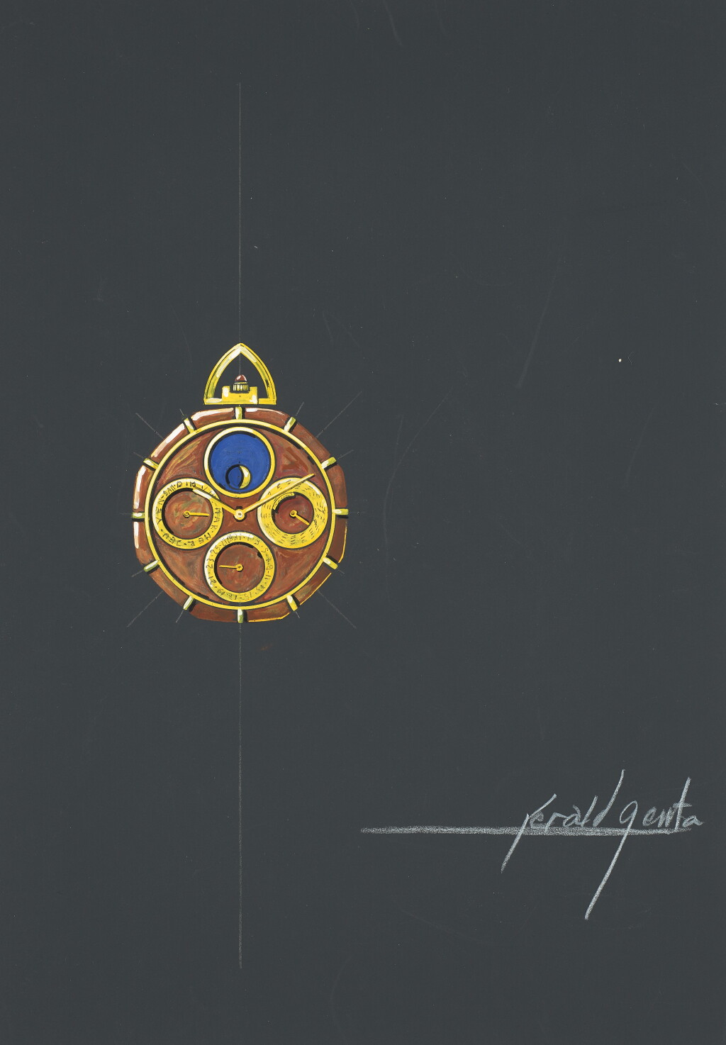 View full screen - View 1 of Lot 22. Design of a Gérald Genta watch with accompanying NFT Circa 1985.