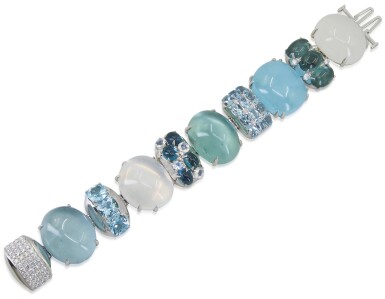 View full screen - View 1 of Lot 46. SEAMAN SCHEPPS | GEM-SET AND DIAMOND 'RIO' BRACELET.