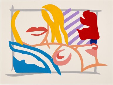 View full screen - View 1 of Lot 233. TOM WESSELMANN | BEDROOM BLONDE WITH LAVENDER WALLPAPER.
