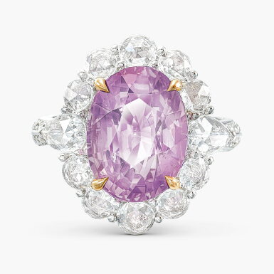 View full screen - View 1 of Lot 1277. Pink Sapphire and Diamond Ring | 7.38克拉 天然 「斯里蘭卡」未經加熱粉紅色剛玉 戒指.