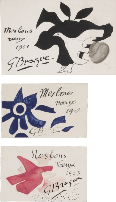 View full screen - View 1 of Lot 62. GEORGES BRAQUE | THREE GREETING CARDS (SEE V. P. 301).