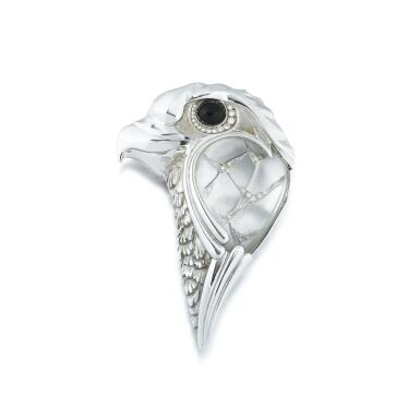View full screen - View 1 of Lot 175. Broche cristal de roche, onyx et diamants.