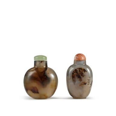 View full screen - View 1 of Lot 595. Two agate snuff bottles, Qing dynasty | 清 瑪瑙鼻煙壺一組兩件.