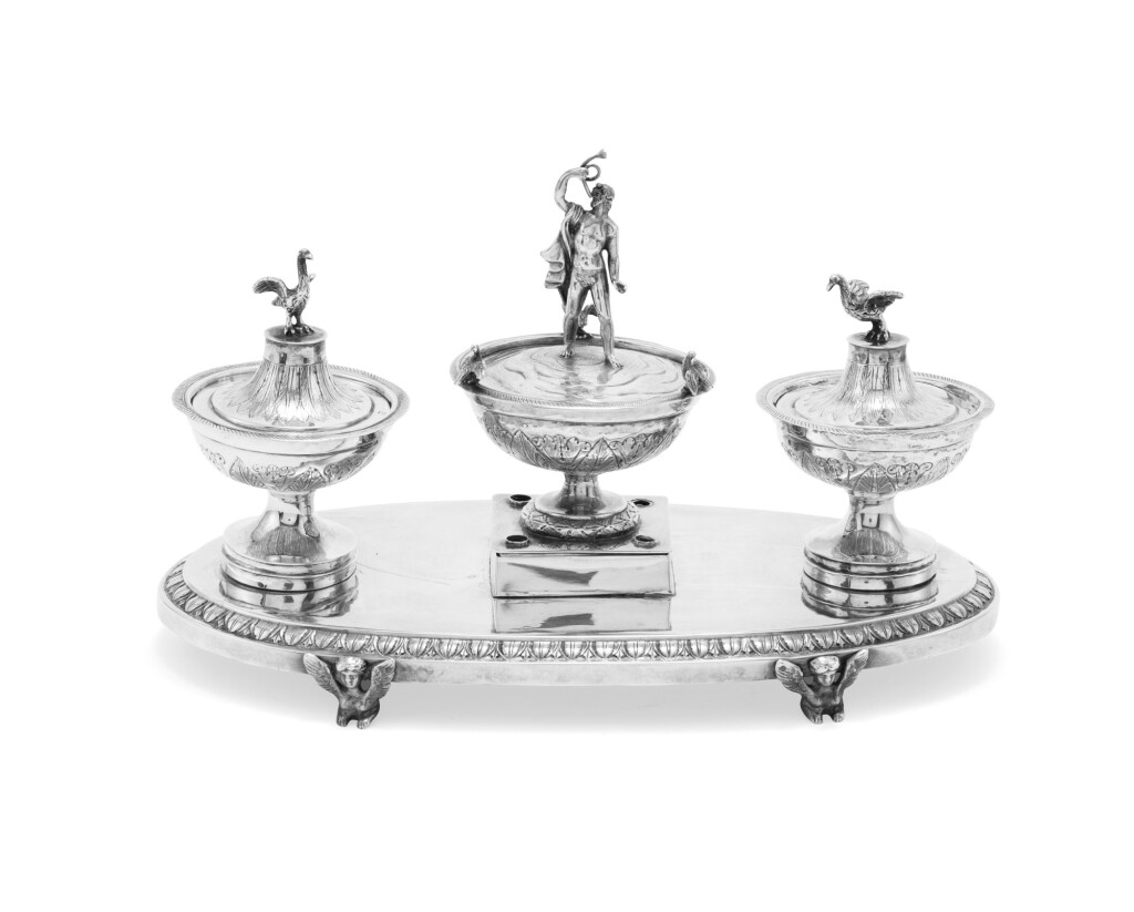 View full screen - View 1 of Lot 69. A large Italian silver inkstand, Pietro Assereto, Rome, circa 1830 | Grand encrier en argent par Pietro Assereto, Rome, vers 1830.