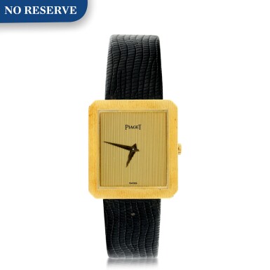 View full screen - View 1 of Lot 74. REFERENCE 8154 A YELLOW GOLD RECTANGULAR WRISTWATCH, CIRCA 1980.