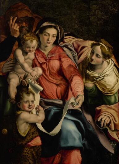 View full screen - View 1 of Lot 118. ATTRIBUTED TO DANIELE RICCIARELLI, CALLED DA VOLTERRA | THE HOLY FAMILY WITH THE YOUNG SAINT JOHN THE BAPTIST AND SAINT CHRISTINE.