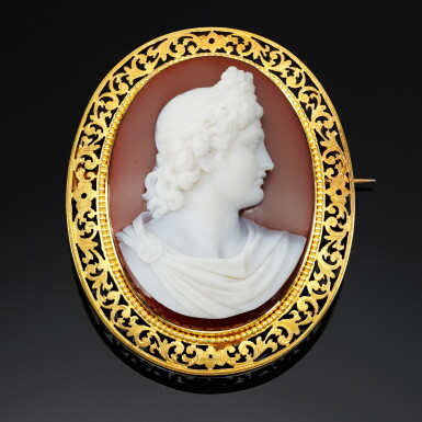 View full screen - View 1 of Lot 7. Possibly Luigi Michelini (1830-1855) | Profile portrait cameo with the Apollo Belvedere.