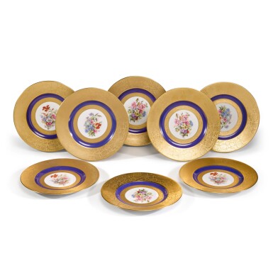 View full screen - View 1 of Lot 136. Eight Hutschenreuther gold-ground cabinet plates, 20th century.