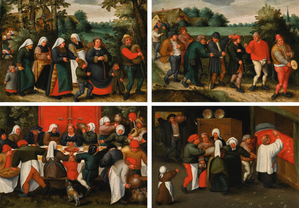 Voir en plein écran - Voir 1 du lot 21. MARTEN VAN CLEVE THE ELDER | The Procession of the Bride; The Procession of the Groom; The Wedding Feast; The Blessing of the Marriage Bed | 老馬騰・凡・克萊費 | 《新娘隊伍》;《新郎隊伍》;《婚宴》;《婚床祝福》.