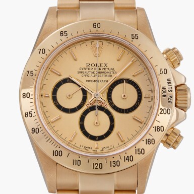View full screen - View 1 of Lot 116. Daytona 'Floating Cosmograph Zenith', Reference 16528 | A yellow gold chronograph wristwatch with bracelet | Circa 1988.