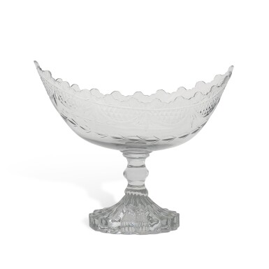 View full screen - View 1 of Lot 66. An Irish cut and moulded canoe-shaped fruit bowl, circa 1800.
