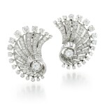 PAIR OF DIAMOND EAR CLIPS, 1950S