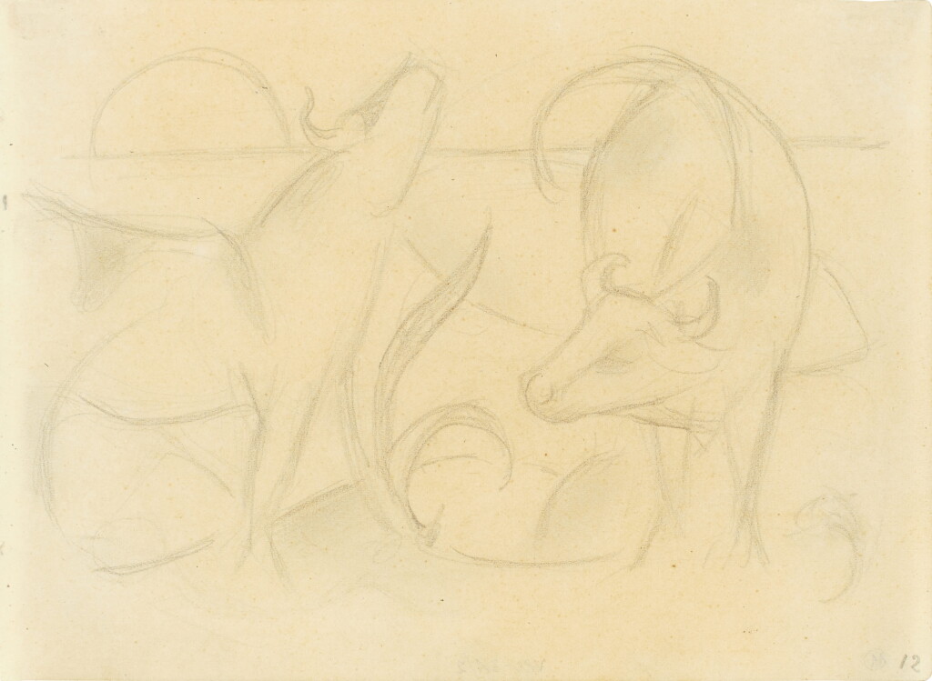 View full screen - View 1 of Lot 50. Zwei Kühe mit aufgehender Sonne (Two cows with rising sun).