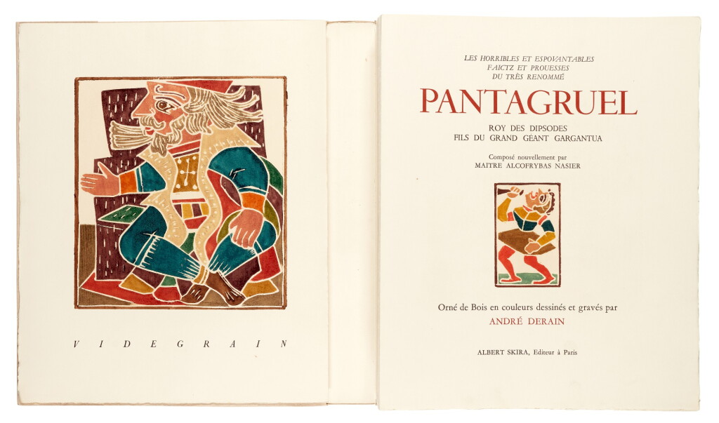 View full screen - View 1 of Lot 112. Rabelais, Pantagruel, illustrated by Derain, Paris, 1943, original wrappers.