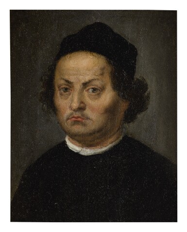 View full screen - View 1 of Lot 1007. CIRCLE OF PIETRO DI CRISTOFORO VANNUCCI, CALLED PERUGINO | PORTRAIT OF A MAN, POSSIBLY PERUGINO, BUST LENGTH, WEARING A BLACK CAP.