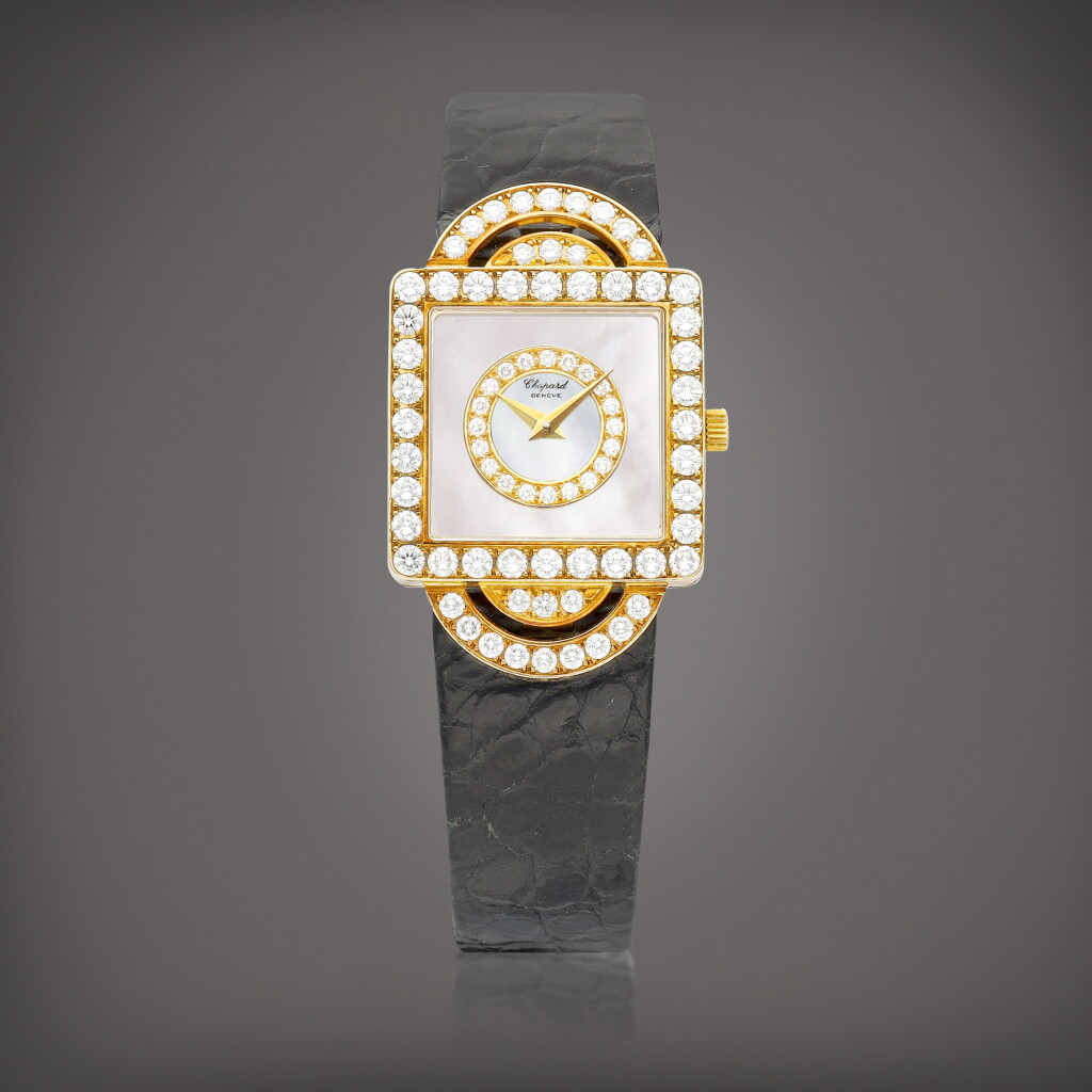 View full screen - View 1 of Lot 871. Your Hour, Reference 13/5951 | A yellow gold and diamond-set wristwatch with mother-of-pearl dial, Circa 1995 | 蕭邦 | Your Hour 型號13/5951 | 黃金鑲鑽石腕錶,備珠母貝錶盤,約1995年製.