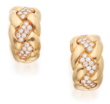 View full screen - View 1 of Lot 340. PAIR OF GOLD AND DIAMOND EARCLIPS, VAN CLEEF & ARPELS, FRANCE .