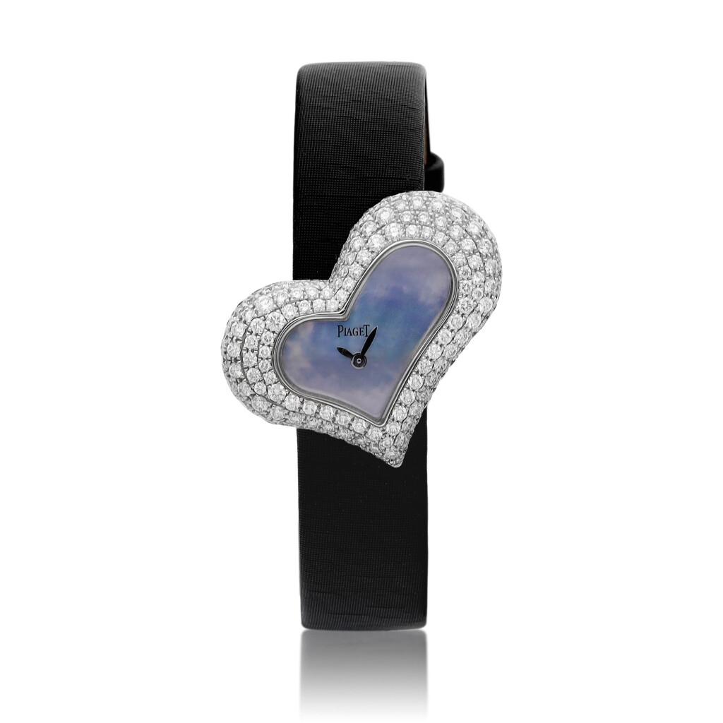 View full screen - View 1 of Lot 8085. Funny Heart, Reference P10257 | A white gold and diamond-set wristwatch with mother-of-pearl dial, Circa 2007 | 伯爵 | Funny Heart 型號P10257 | 白金鑲鑽石腕錶,備珠母貝錶盤,約2007年製.