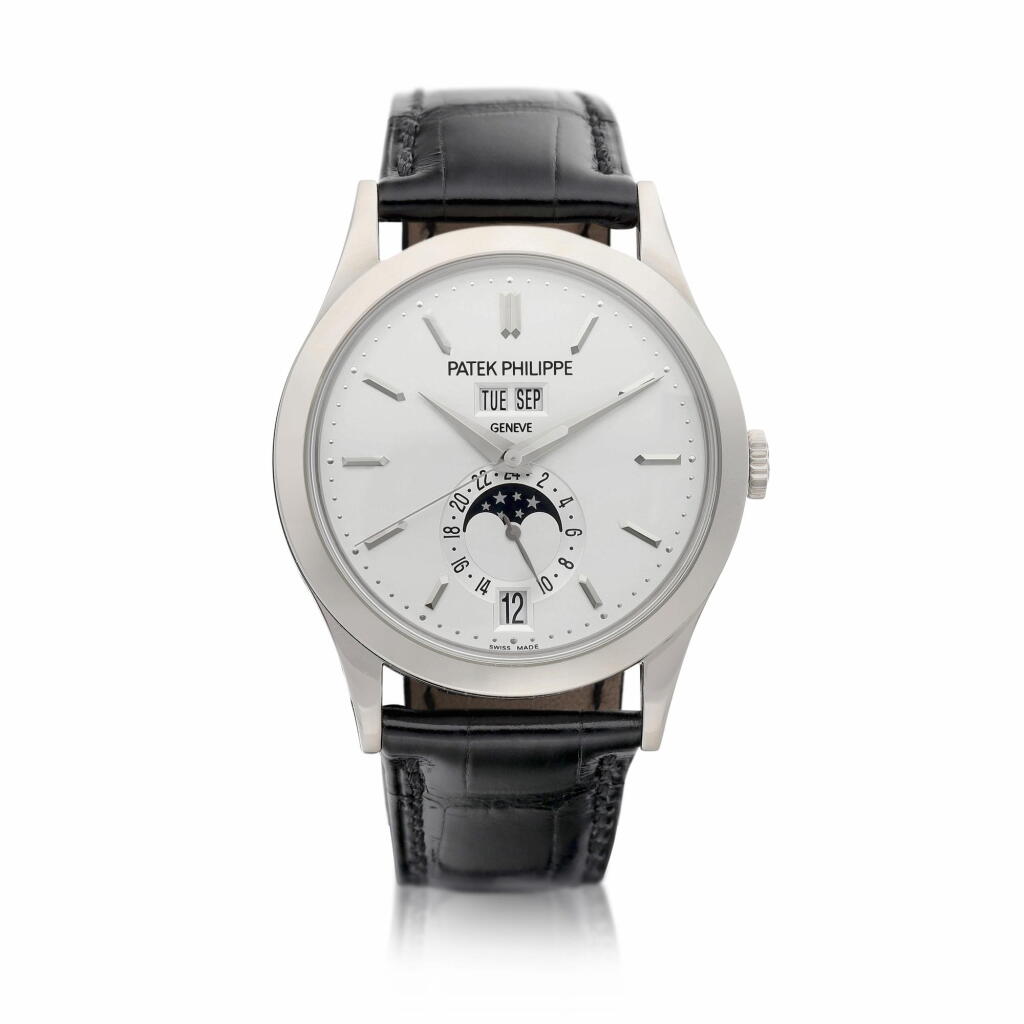 View full screen - View 1 of Lot 2235. Reference 5396 | A white gold annual calendar wristwatch with moon phases and 24 hours indication, Circa 2021 | 百達翡麗 | 型號5396 | 白金年曆腕錶,備月相及24小時顯示,約2021年製.