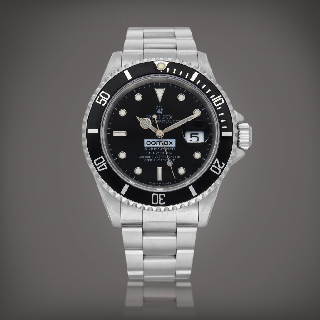View full screen - View 1 of Lot 84. Submariner 'COMEX', Reference 16610 A stainless steel wristwatch with date and bracelet Circa 1991 | 勞力士 | Submariner 'COMEX' 型號 16610 精鋼鍊帶腕錶備日期顯示,製作年份約 1991.
