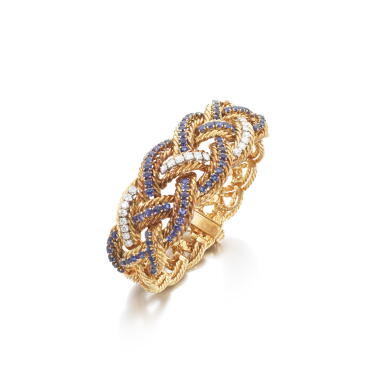 View full screen - View 1 of Lot 747. Gold, sapphire and diamond bracelet, circa 1960.
