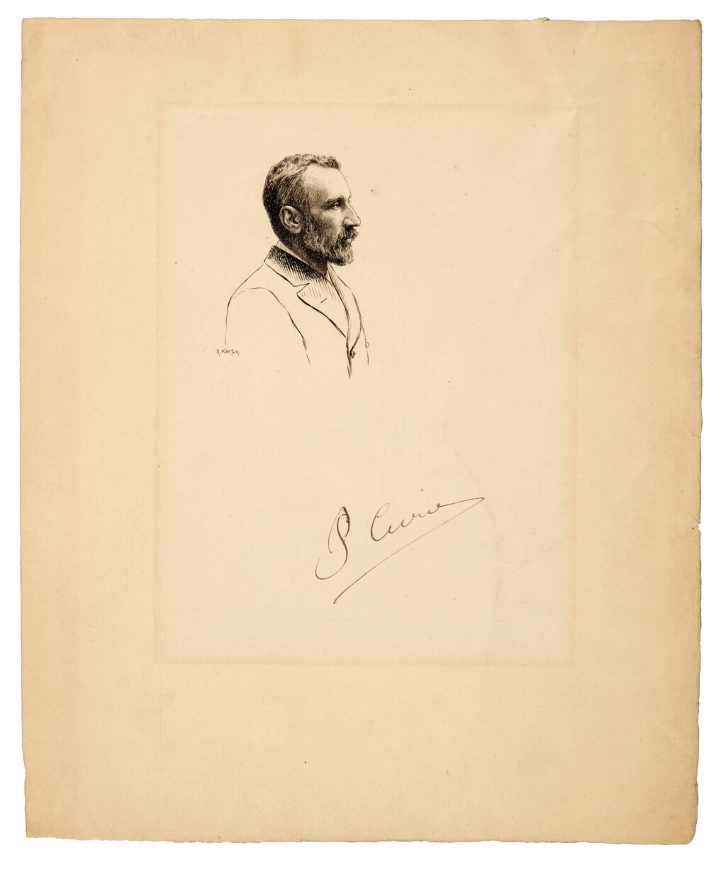 View full screen - View 1 of Lot 172. Pierre Curie | Fine portrait drawing of Pierre Curie by Robert Kastor, signed, before c.1904.