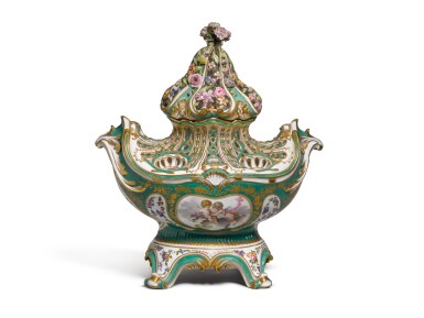 View full screen - View 1 of Lot 124. A Sèvres-style boat-shaped pot-pourri vase and cover, 19th century.
