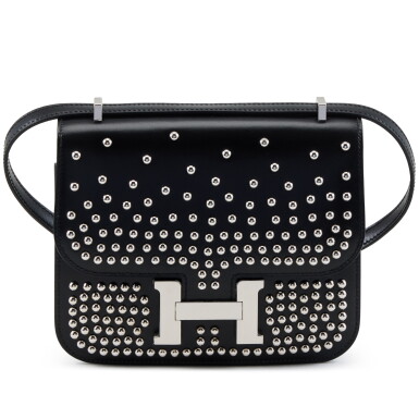 View full screen - View 1 of Lot 84. Limited Edition Black Box Clouté Studded Mini Constance 18 Palladium Hardware, 2023.