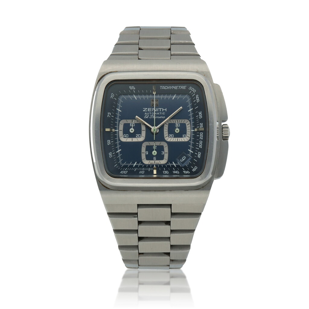 View full screen - View 1 of Lot 121. 'TV' El Primero, Ref. 01-0200-415 Stainless steel chronograph wristwatch with date and bracelet Circa 1975.