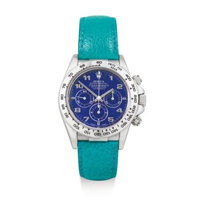 View full screen - View 1 of Lot 2236. ROLEX | COSMOGRAPH DAYTONA, REFERENCE 16516 A HISTORICALLY IMPORTANT AND POSSIBLY UNIQUE PLATINUM CHRONOGRAPH WRISTWATCH WITH LAPIS LAZULI HARDSTONE DIAL, CIRCA 1999 " | 勞力士 | Cosmograph Daytona 型號16516 極具歷史價值及獨特鉑金計時腕錶,備青金石錶盤,錶殼編號A171132,約1999年製".