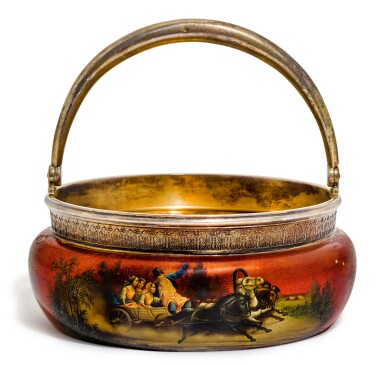 View full screen - View 1 of Lot 234. A silver and red lacquer pictorial bowl, Vladimirov, St Petersburg, 1908-1917.