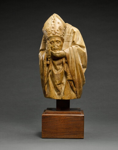 View full screen - View 1 of Lot 11. French, 15th century | Half figure of a saint holding his head, possibly Saint Nicaise.