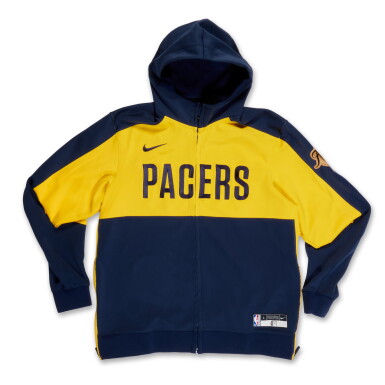 View full screen - View 1 of Lot 21. T.J. McConnell Indiana Pacers 2025 NBA Finals Game Worn Warmup Jacket | Games 3 and 6 | 2 Games.