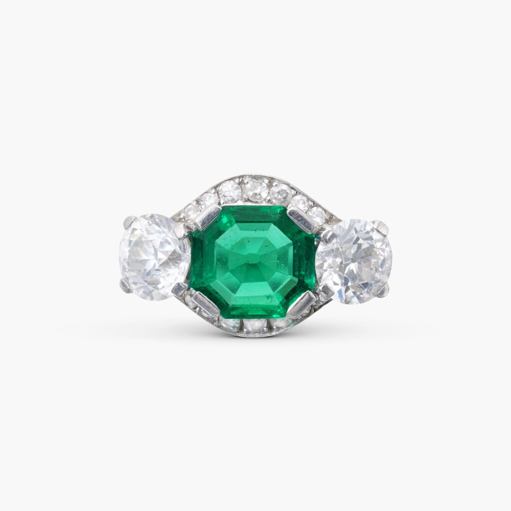 View full screen - View 1 of Lot 753. Emerald and Diamond Ring.