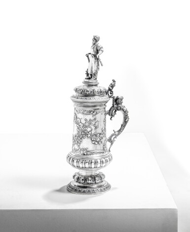 View full screen - View 1 of Lot 96. A German silver tankard with stand, late 19th century .