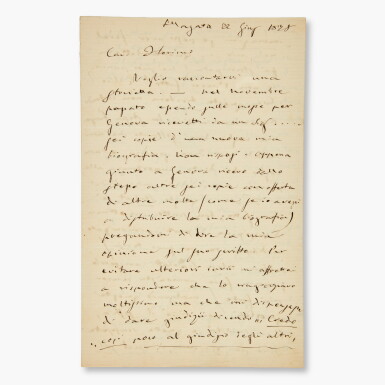 View full screen - View 1 of Lot 102. Giuseppe Verdi | Two autograph letters signed to Francesco Florimo, 16 June 1871 and 22 June 1878.