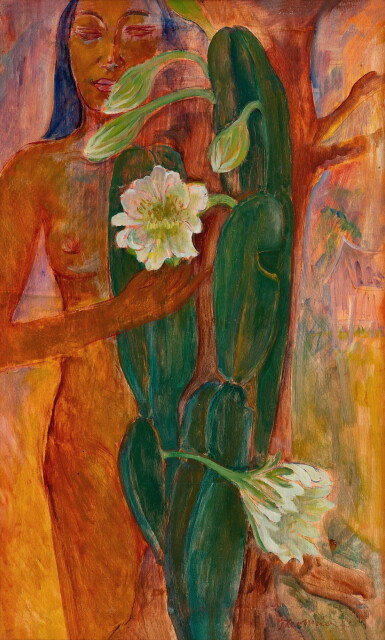 View full screen - View 1 of Lot 6214. Theo Meier 西奧·邁爾 | Woman with two white flowers 拿著白花束的女子.