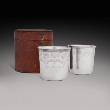 View full screen - View 1 of Lot 421. Two French cased silver beakers, one Pierre-Guillaume Sallot, Paris, 1778; the other Louis-Jacques Berger, Paris, circa 1798.