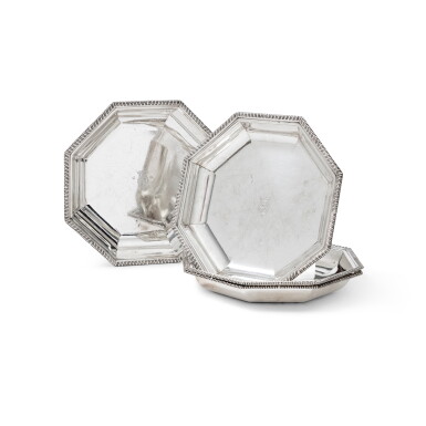 View full screen - View 1 of Lot 83. A set of four silver Royal George III octagonal dishes, by Thomas Heming, London, 1780 .