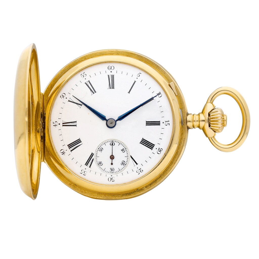 View full screen - View 1 of Lot 8095. "Demi-Chronomètre" | A pink gold hunting case keyless watch with enamel dial, Circa 1890 | 江詩丹頓 | "Demi-Chronomètre" | 粉紅金獵殼懷錶,備琺瑯錶盤,約1890年製.