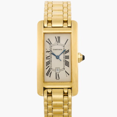 View full screen - View 1 of Lot 240. Tank Américaine, Reference 1725 | A yellow gold wristwatch with date and bracelet | Circa 2000.