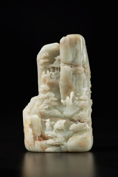 View full screen - View 1 of Lot 223. A large pale green jade 'immortals' boulder, Qing dynasty, Qianlong period.