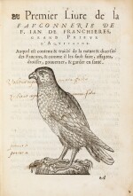 La Fauconnerie... Poitiers, 1567. 4 parties en un volume in-4. Deuxième édition du plus grand livre français de fauconnerie. Y sont ajoutés, pour la première fois, trois autres traités de fauconnerie, ceux de Guillaume Tardif, d'Arthelouche de Alagona et de Guillaume Bouchet. De la bibliothèque Pierre Mouchon.
