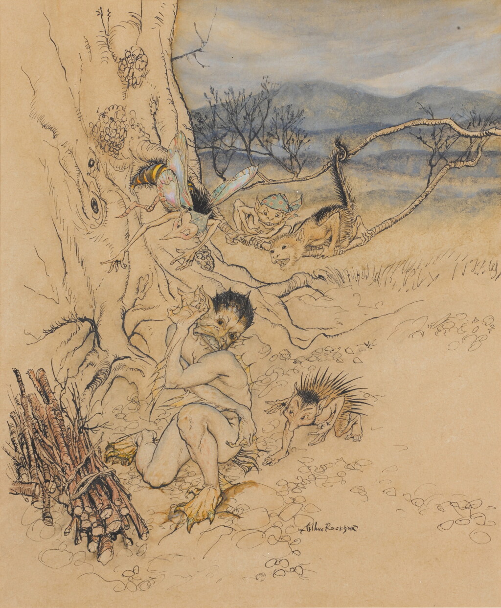 View full screen - View 1 of Lot 285. Arthur Rackham | Original illustration for The Tempest (For every trifle are they set upon me).