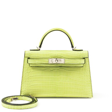 View full screen - View 1 of Lot 335. Jaune Bourgeon Matte Porosus Crocodile Mini Kelly II 20 Palladium Hardware, 2023.