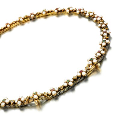 View full screen - View 1 of Lot 25. Split pearl, gem set and diamond necklace , 1870s.