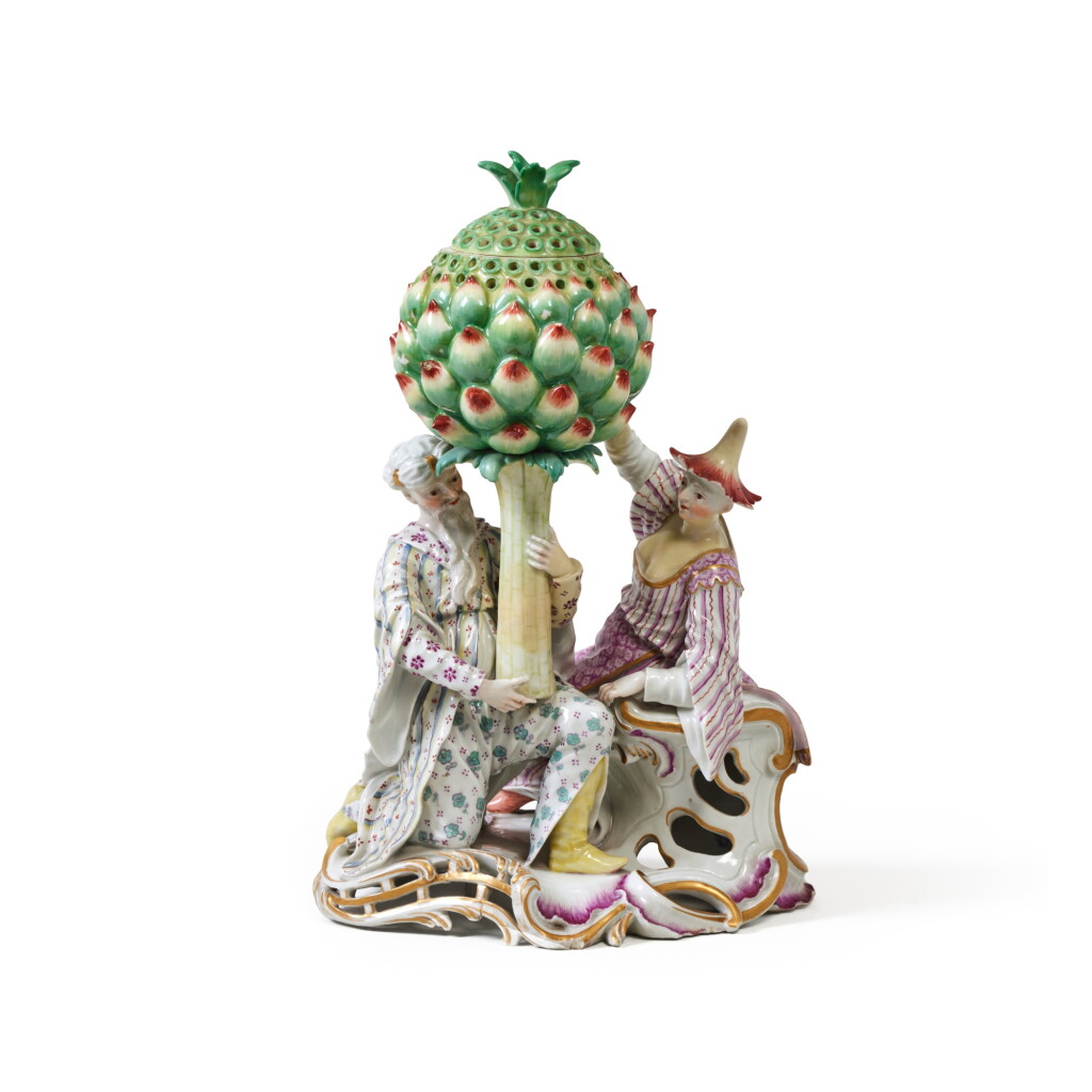 View full screen - View 1 of Lot 58. A Frankenthal Chinoiserie Figural Perfume Burner and Cover, Circa 1755-60 | Ein figuraler Frankenthal Chinoiserie Parfümbrenner mit Deckel, um 1755-60.