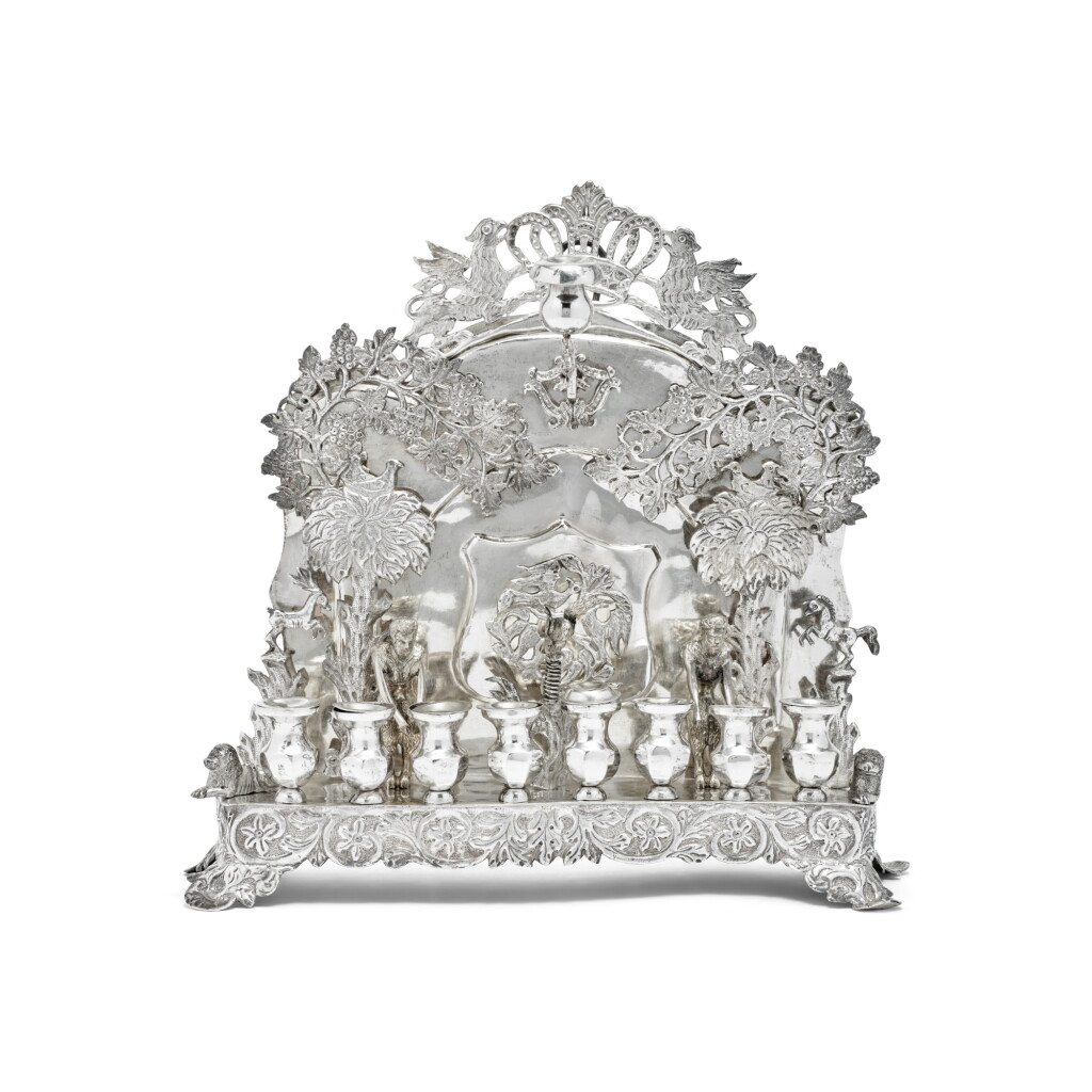 View full screen - View 1 of Lot 37. A Polish Silver Hanukah Lamp, circa 1900.