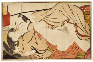 View full screen - View 1 of Lot 5. Kitagawa Utamaro (1793-1806) | An amorous couple beside a standing lantern | Edo period, late 18th century .